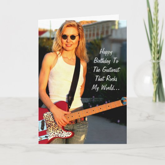 Carte Joyeuse Anniversaire Femme Guitariste Rocks (Devant)
