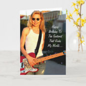 Carte Joyeuse Anniversaire Femme Guitariste Rocks (Fleur jaune)