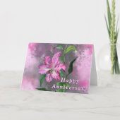Carte Joyeuse Anniversaire Fleurs Lys Violet Rose (Devant)
