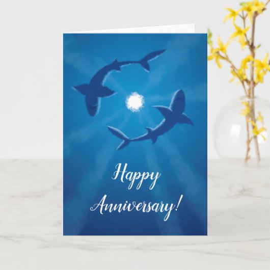 Carte Joyeuse Anniversaire Requins Couple Silver M (Fleur jaune)