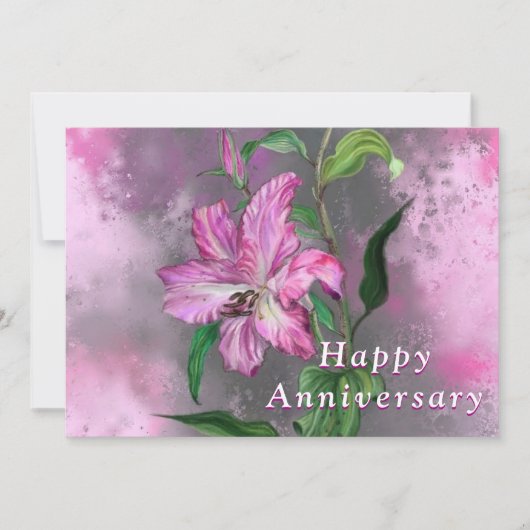 Carte Joyeuse Anniversaire Rose Violet Lily Flower (Devant)