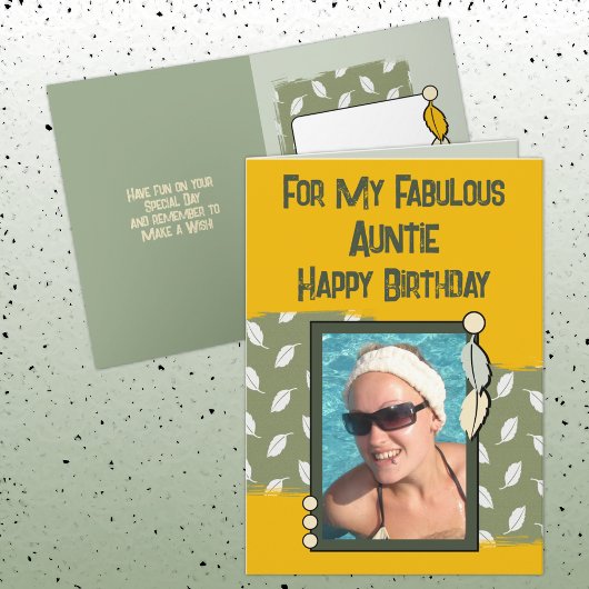 Carte Joyeuse Anniversaire tante photo vert jaune