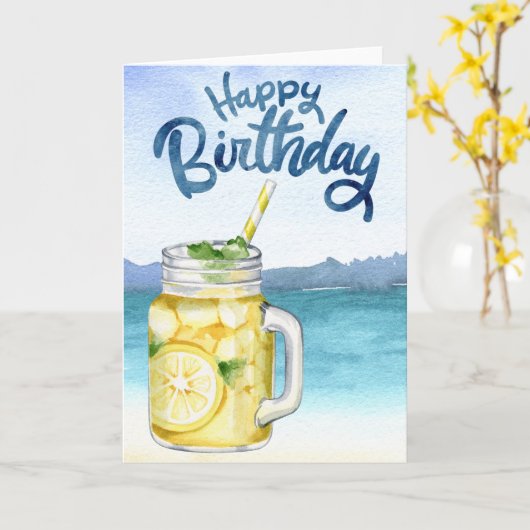 Carte Joyeuse aquarelle d'anniversaire Lemonade Beach (Fleur jaune)