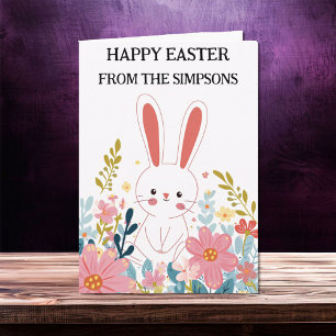 Carte Joyeuse Aquarelle de Pâques Cute Kawaii Bunny Fami