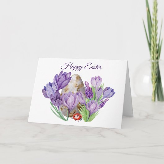 Carte Joyeuse Aquarelle de Pâques Fleurs de Crocus pourp (Devant)