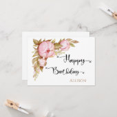 Carte Joyeuse aquarelle florale d'anniversaire (Devant/Arrière en situation)
