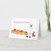 Carte Joyeuse Aquarelle Grecque De Pâques Avec Pain & Bo (Devant)