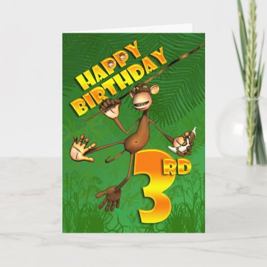 Carte Joyeuse banane singe 3e anniversaire (Devant)