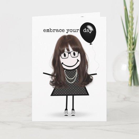 Carte Joyeuse bâton d'anniversaire fille avec ballons (Devant)