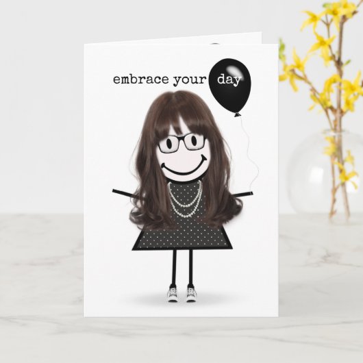 Carte Joyeuse bâton d'anniversaire fille avec ballons (Fleur jaune)