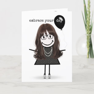 Carte Joyeuse bâton d'anniversaire fille avec ballons