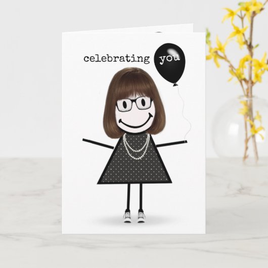 Carte Joyeuse bâton d'anniversaire fille avec ballons (Fleur jaune)