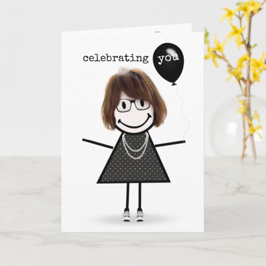 Carte Joyeuse bâton d'anniversaire fille avec ballons (Fleur jaune)