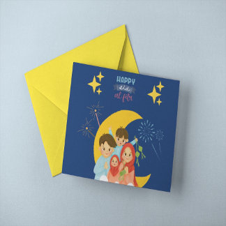 Carte Joyeuse célébration de l'Aïd Al Fitr tenant Ketupa