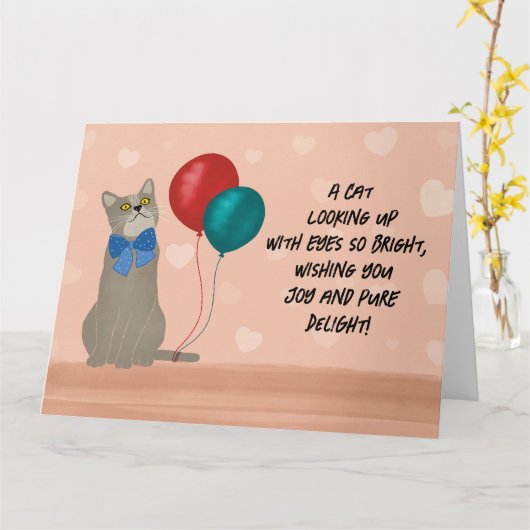 Carte Joyeuse Chat Anniversaire (Fleur jaune)