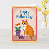 Carte Joyeuse Chat Orange Mat (Fleur jaune)