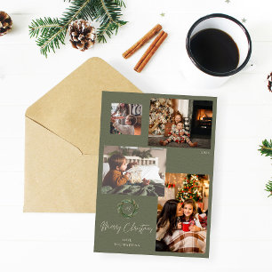 Carte Joyeuse couronne de Noël initiale sur vert 4 Photo