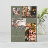 Carte Joyeuse couronne de Noël initiale sur vert 4 Photo (Debout devant)