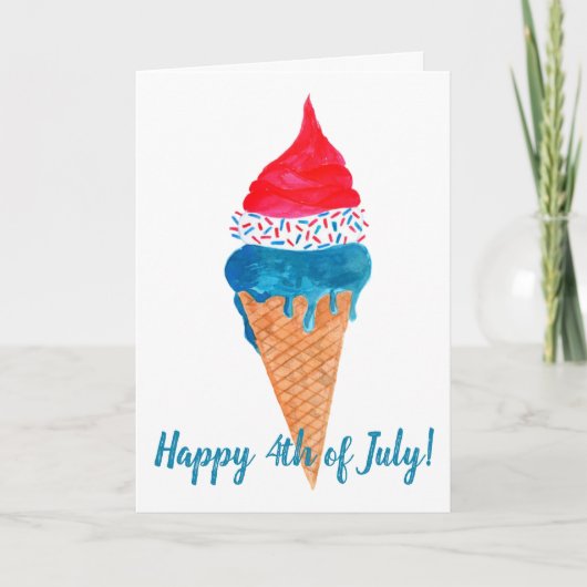 Carte Joyeuse crème glacée 4 juillet aquarelle (Devant)
