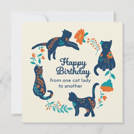 Carte Joyeuse dame aux chats d'anniversaire (Devant)