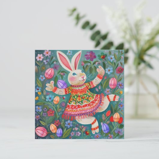 Carte Joyeuse Danse Bunny de Pâques (Debout devant)