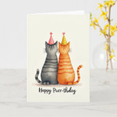 Carte Joyeuse de Chats Rayés (Fleur jaune)
