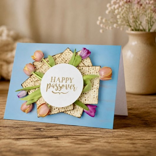 Carte Joyeuse de Pâque avec Tulipes & Matzo | Mode
