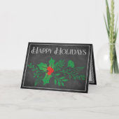 Carte Joyeuse des Fêtes | Faux Chalkboard, Holly (Devant)