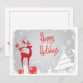 Carte Joyeuse des Fêtes | Rouge, gris, cerf blanc (Devant / Derrière)