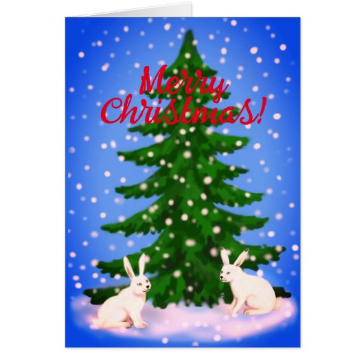 Carte Joyeuse épicéa de Noël et lapins (Devant)