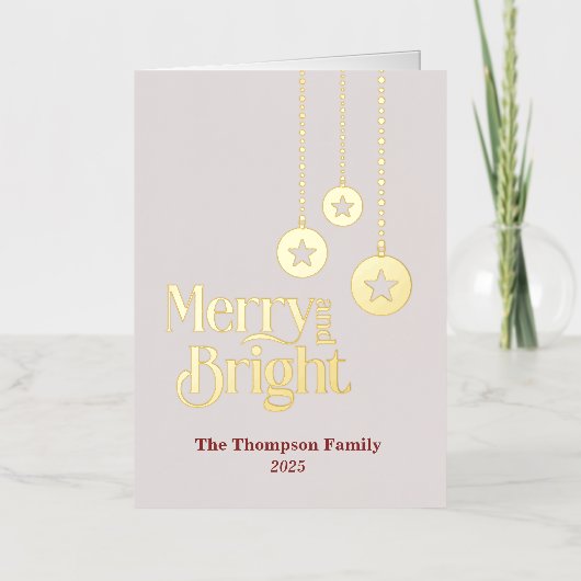 Carte "Joyeuse et brillante" Pliée rose Foil Holid (Recto)