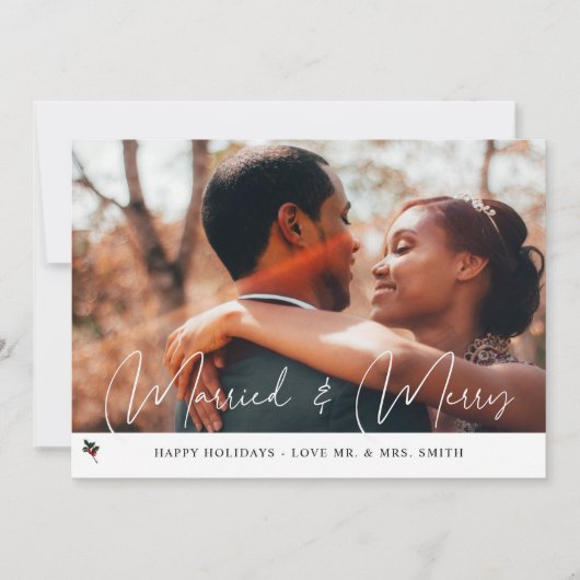 Carte Joyeuse et mariée Holly Photo Holiday Card. (Devant)