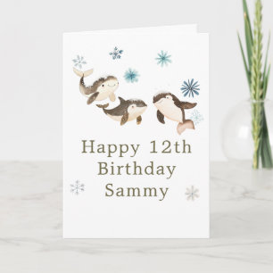 Carte Joyeuse fête d'anniversaire baleine arctique hiver