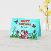 Carte Joyeuse fête d'anniversaire et Unicorn personnalis (Fleur jaune)