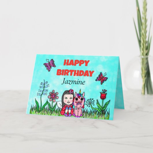 Carte Joyeuse fête d'anniversaire et Unicorn personnalis (Devant)