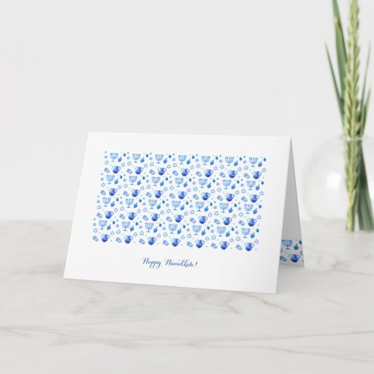 Carte Joyeuse fête de Hanoukka Belle décoration bleue (Devant)