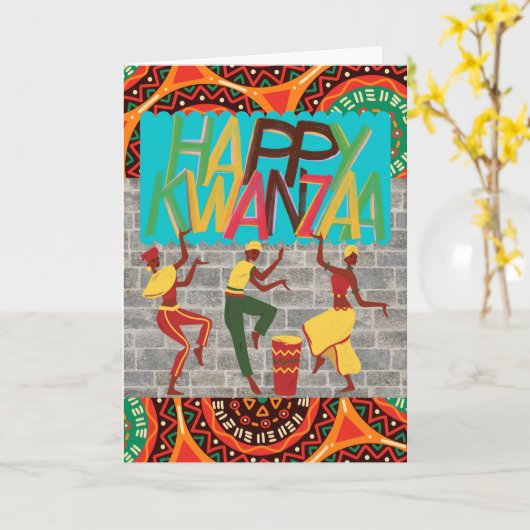 Carte Joyeuse fête de Kwanzaa avec danse (Fleur jaune)