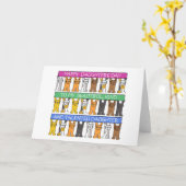 Carte Joyeuse Fête de la Fille 11 août Cartoon Cats (Fleur jaune)