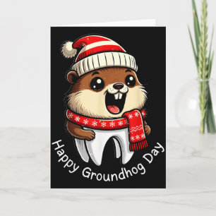 Carte Joyeuse fête de la marmotte vibes dentaires mignon