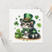 Carte Joyeuse fête de la Saint-Patrick chat (Devant/Arrière en situation)