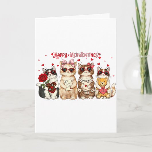 Carte Joyeuse fête de la Saint-Valentin chats mignons cœ (Devant)