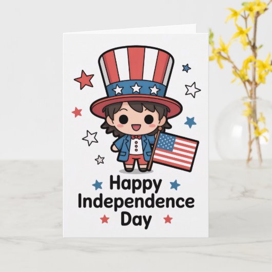 Carte Joyeuse fête de l'Indépendance Chibi (Fleur jaune)