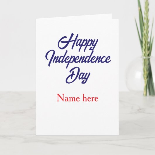 Carte joyeuse fête de l'indépendance nom bleu rouge amér (Devant)