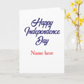 Carte joyeuse fête de l'indépendance nom bleu rouge amér (Fleur jaune)