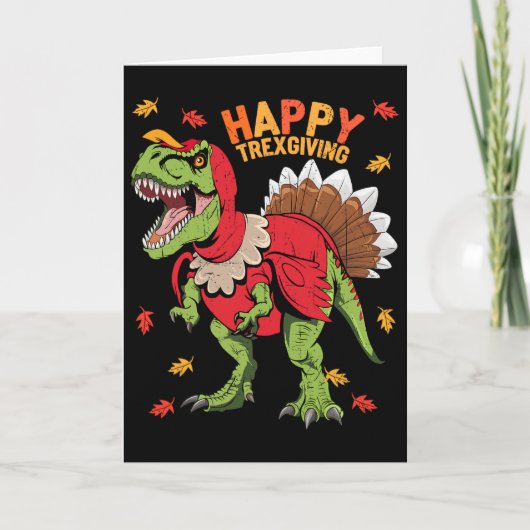 Carte Joyeuse fête de Trexgiving T Rex dinosaure d'Actio (Devant)