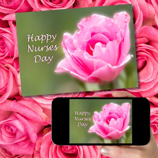 Carte Joyeuse fête des infirmières Rose rose simple