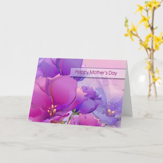 Carte Joyeuse Fête des Mères Aquarelle violet rose Fleur (Fleur jaune)