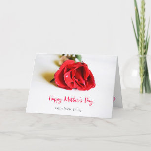 Carte Joyeuse fête des Mères avec une seule rose rouge