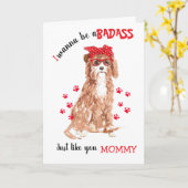 Carte Joyeuse fête des mères Badass de ton chien Cavapoo (Fleur jaune)