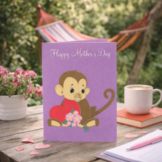 Carte Joyeuse Fête des Mères Bébé Singe